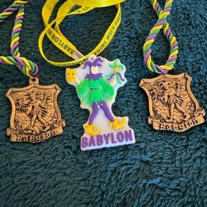 Mardi Gras Doubloons Krewe of Babylon Throws Jester Medallion Bead Necklace Lot